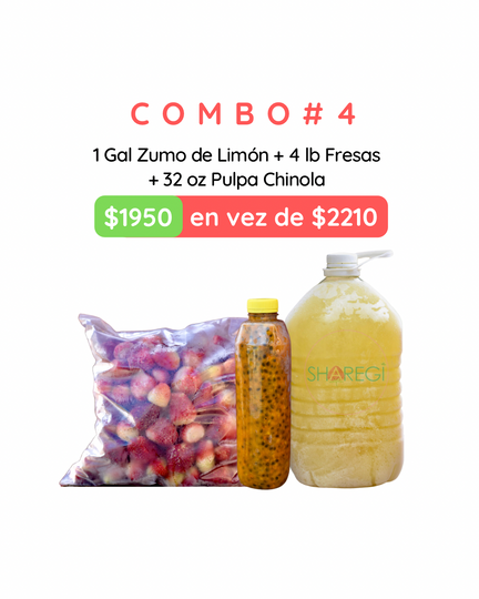 Combo #4: 1 gal Zumo de Limón + 4 lb Fresas + 32 oz Pulpa De Chinola - Sharegi